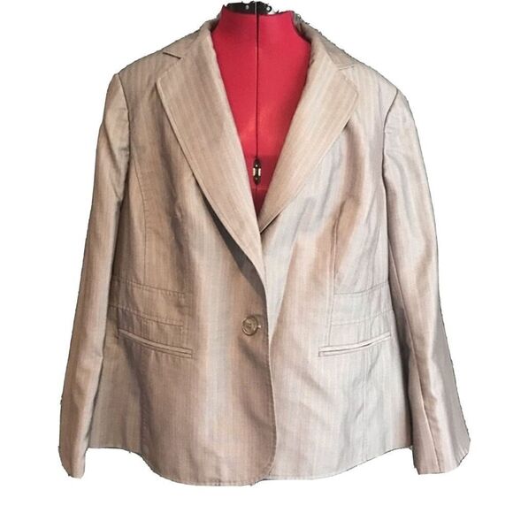 Jones New York Blazer Women’s Plus Size 16W Grey Pinstripe Long Sleeve Button - Picture 1 of 8